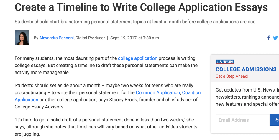 college essay writing timeline