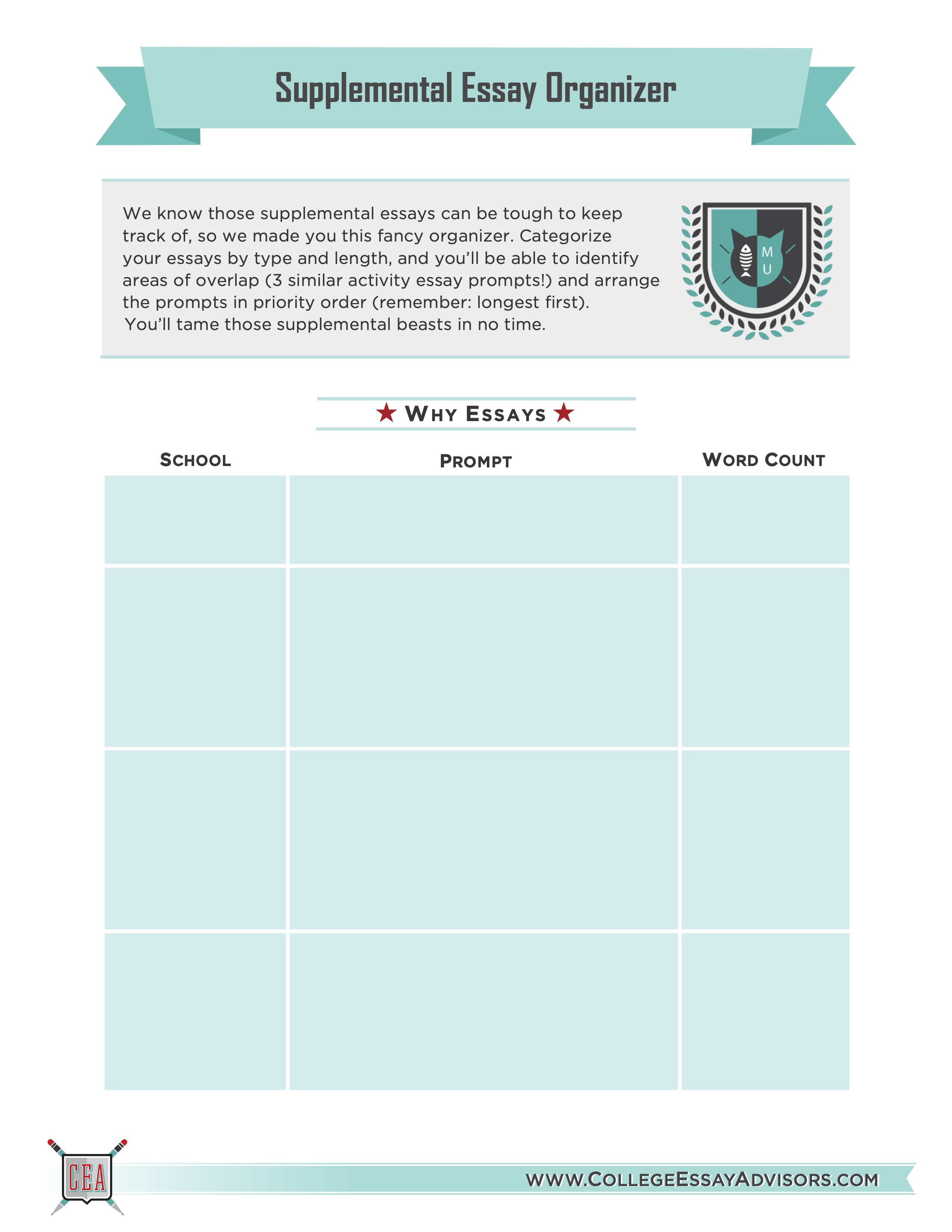 Supplemental Essay Organizer